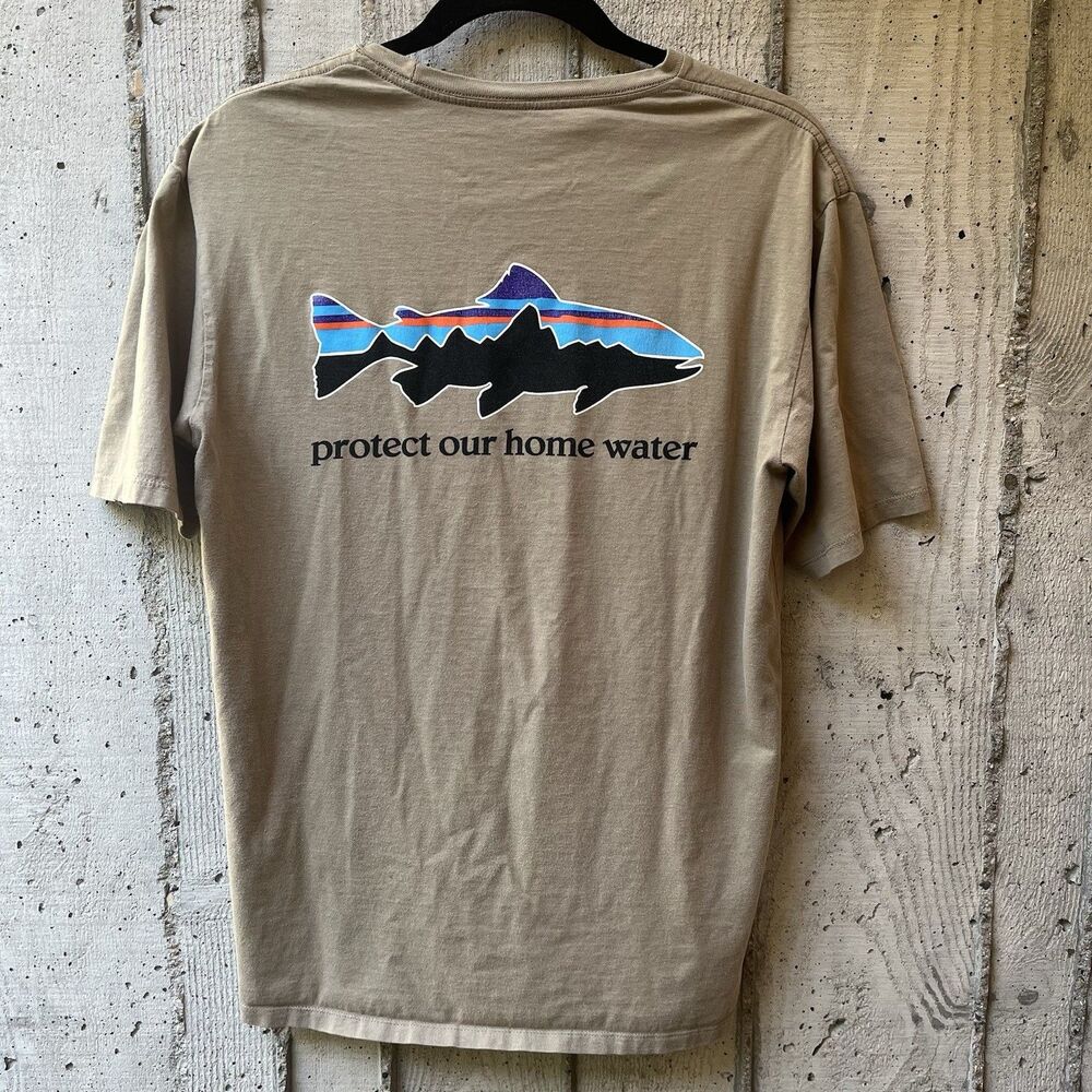 Patagonia Protect Our Home Water Organic Cotton Shirt Men's Small Olive Green